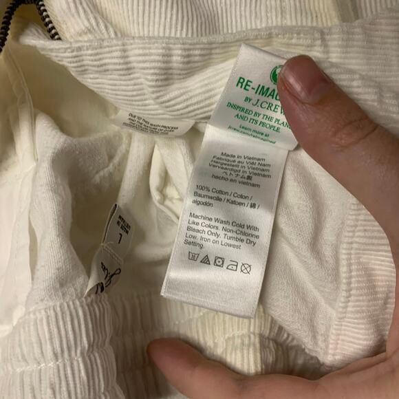 J Crew Corduroy Straight Leg Pants Cream Camp Garment Dyed Drawstring Button - Picture 8 of 9